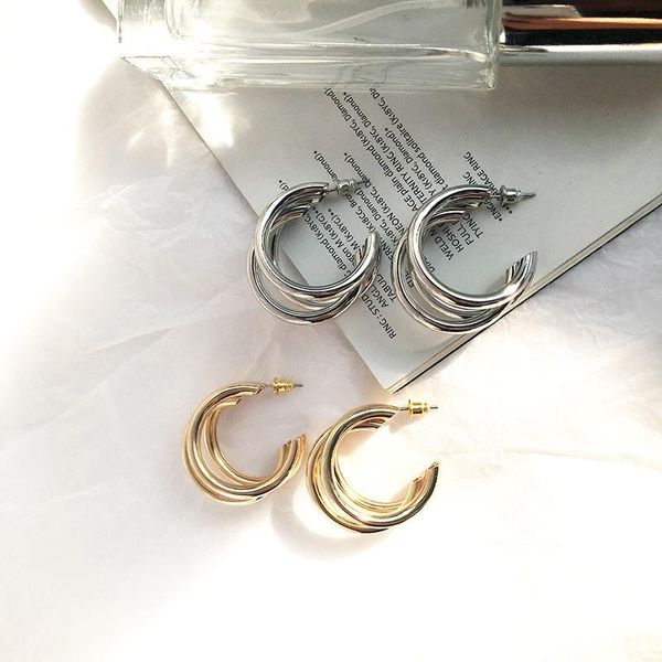 

stud vintage three rings round earrings for women designer earring modern female trendy delicate mujer jewelry wedding accessories, Golden;silver