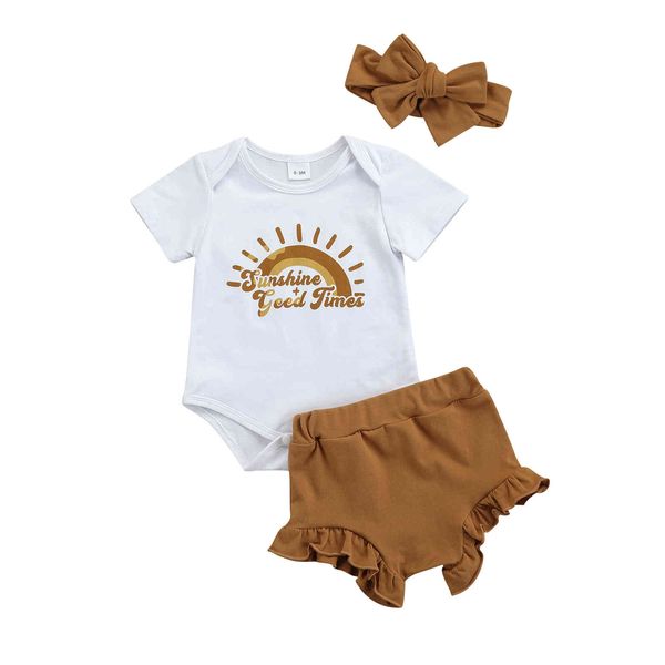 0-18M Sommer geboren Baby Mädchen Kleidung Set Regenbogen Druck Kurzarm Strampler Shorts Säugling Kleinkind Outfits Kleidung 210515