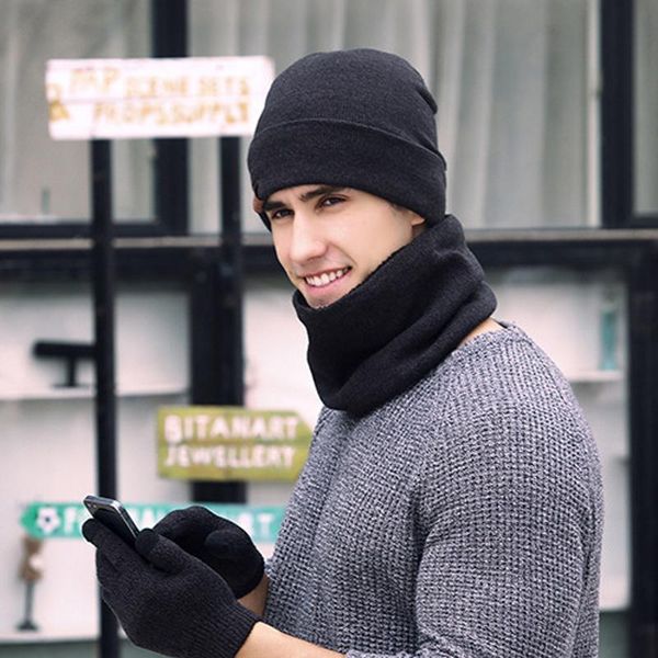 

hats, scarves & gloves sets 3pcs knitted hat+gloves+scarf set winter soft warm casual touch screen christams year gifts, Blue;gray