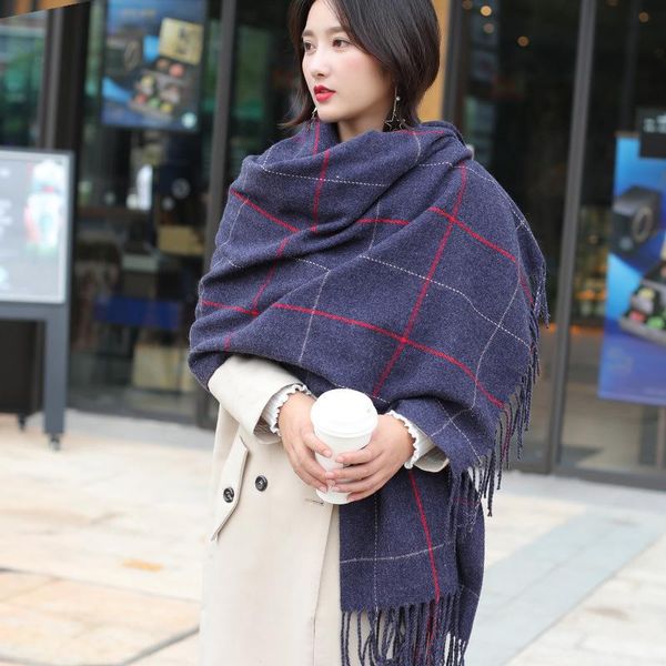 

scarves cashmere lattice scarf ma'am winter imitate shawl joker thickening keep warm 2021, Blue;gray