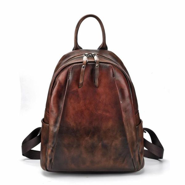 

form vintage genuine leather bagpack women bag 2021 leisure large capacity cowhide backpack retro travel