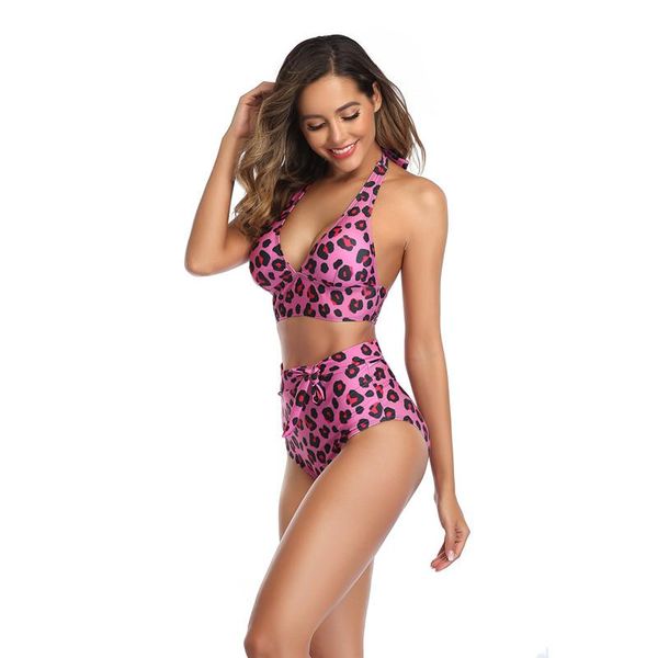 

ladies leopard print high waist bikini swimsuit swimwear female split set bathing one-piece suits