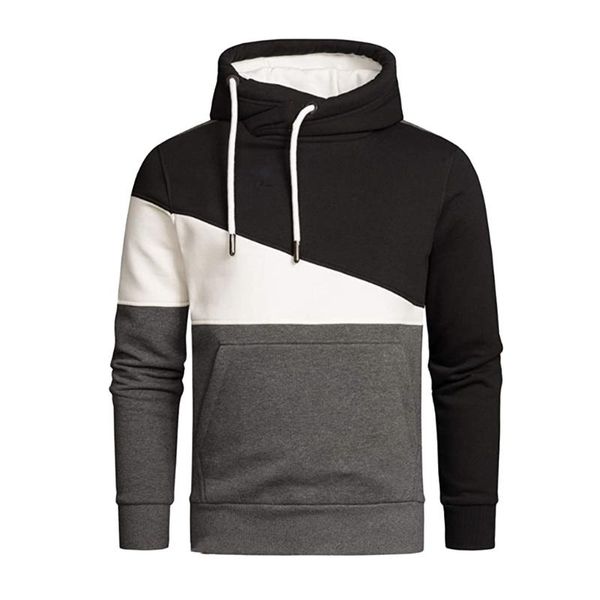 

men's hoodies & sweatshirts men's hoodie casual contract color matching drawstring sweatshirt long sleeved fashion tether pullover, Black