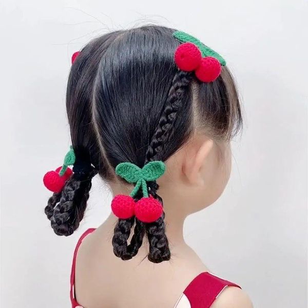 

hair accessories 1 pc knitted red cherry clips girls' hairpins barrette headwear, Slivery;white