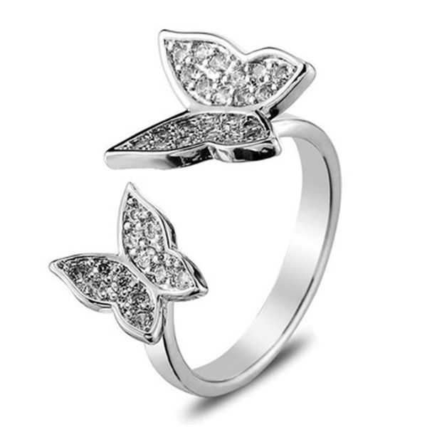 

cluster rings 2021 trendy butterfly for women retro all-match opening adjustable size finger ring female elegance jewelry gift, Golden;silver