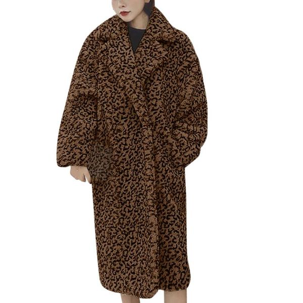 

women's fur & faux leopard print lapel sweatshirt lamb coat women autumn winter loose warm soft jacket thick plush overcoat short oute, Black
