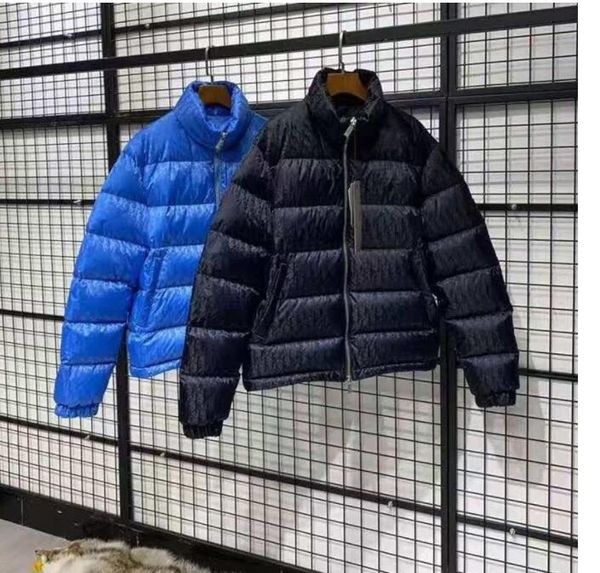 

men down jacket letter appliques designer winter warm double zipper outwear gentlemen stand collar parkas blue black