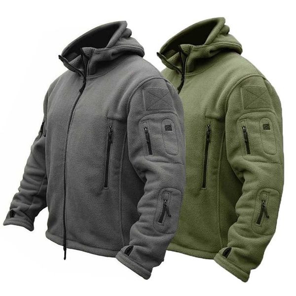 Inverno Airsoft Giacca militare Uomo Fleece Tactical Army Green Thermal Cappotto con cappuccio Autunno Capispalla Abbigliamento uomo 211126