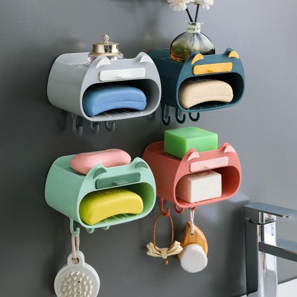 

soap dishes creative non-marking adsorption double-layer box drain rack wall-mounted bathroom toilet storage shelf