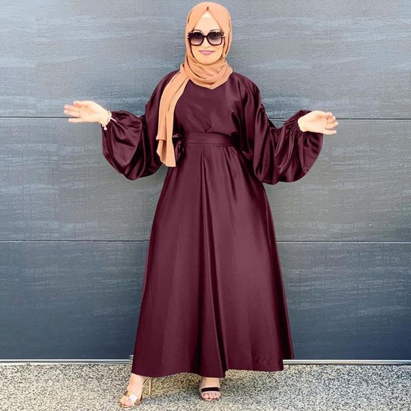 

muslim islamic prayer clothes lantern sleeve full ankle dubai abaya kimono robe elegant loose turkish moroccan women's dress ethnic clo, Red