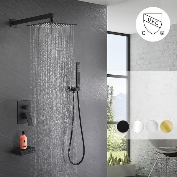 

brass black/brushed gold in wall shower set rainfall bathroom faucet and cold mixer handheld spray sets