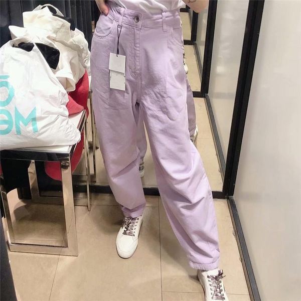 

women's jeans [ewq] 2021 summer simple high waist lace purple harem pants korea style loose casual all-match cowboy trousers qv370, Blue