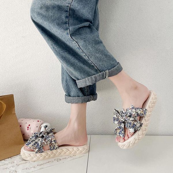 

sandals slippers women summer bow slides slipper indoor outdoor leopard flip-flops beach female floral shoes, Black