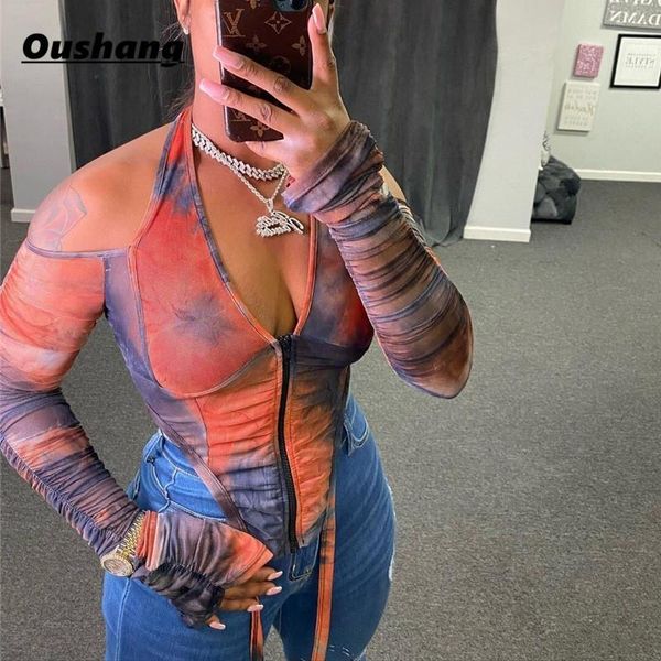

long stacked sleeve tees women halter zipper patchwork crop streetwear autumn winter fashion t shirts party clubwear women's t-shi, White