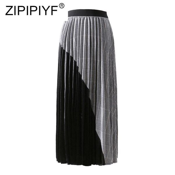 

skirts 2021 multicolor women patchwork style pleated skirt empire ankle length girls casual wear loose, Black