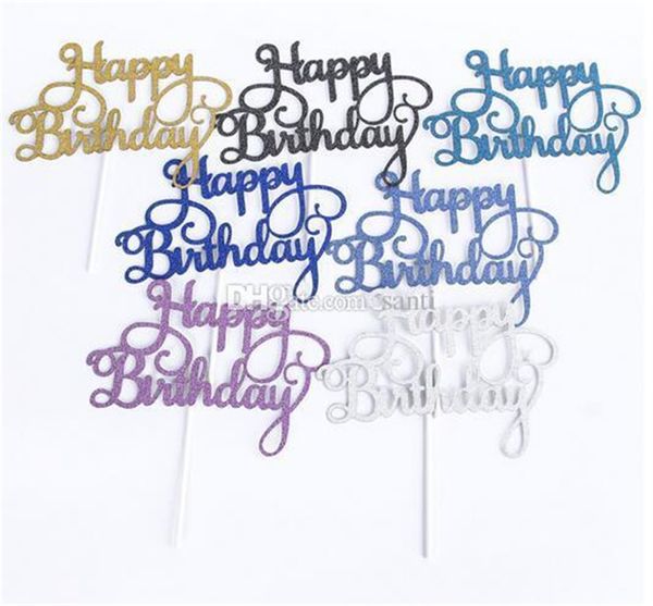 Decorazioni per feste all'ingrosso Gold Silver Glitter Happy Birthday Cake toppers per bambini bomboniere Forniture per baby shower