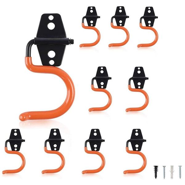 

garage hooks heavy duty, utility tool hangers and broom mop holder wall mounted for organizing cleaning tools 10pack & rails