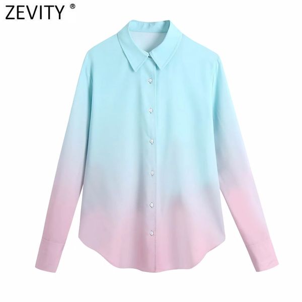 

zevity women fashion color tie dyed gradual smock blouse office ladies long sleeve business shirts chic blusas ls7662 210419, White