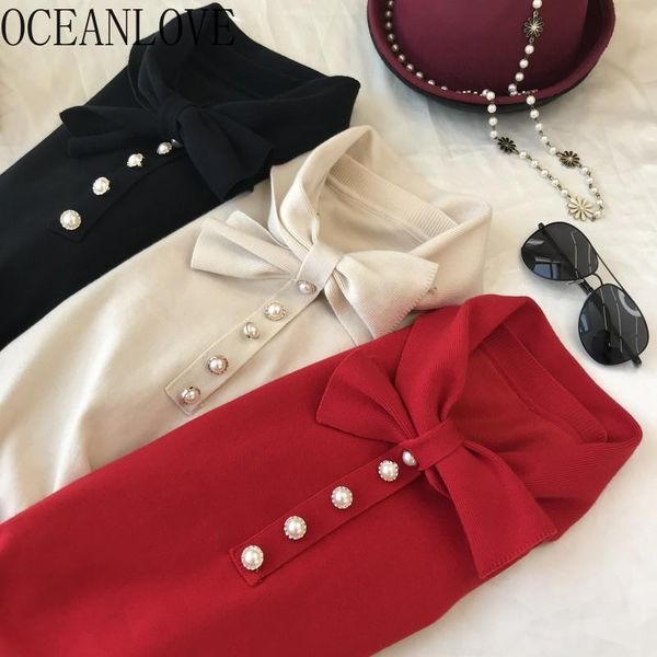 

women's sweaters oceanlove pullovers solid office lady elegant beading fashion women sweatesr autumn winter pull femme 2021 13505, White;black