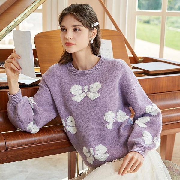

women's sweaters shzq sweater pullover 2021 autumn winter purple lazy wind loose dress jacquard, White;black