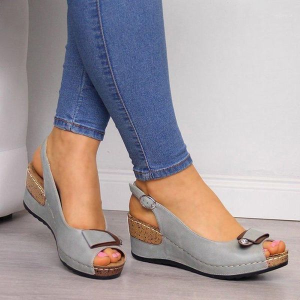 

rome casual sandals women wedges pumps ankle buckle open toe fish mouth med summer shoes fashion 2021 shoes1, Black