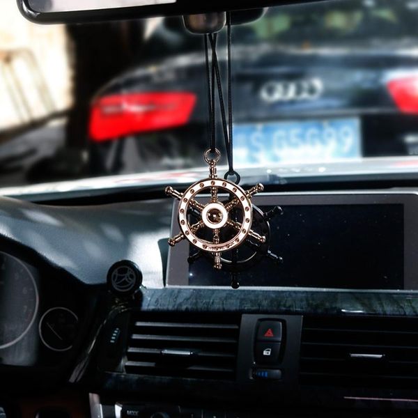 

interior decorations car accessories chrome 3d metal zinc rudder helm automobiles rear view mirror hanging ornament badge decoration pendant