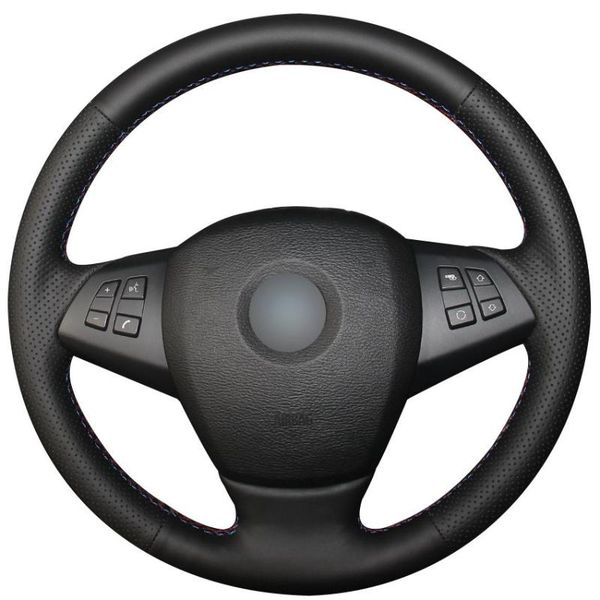 

steering wheel covers non-slip durable black natural leather car cover for e70 x5 2008 -2013