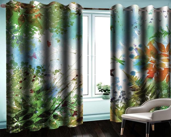 

3d curtain window beautiful bedroom european style simple plant leaves digital printing practical & drapes
