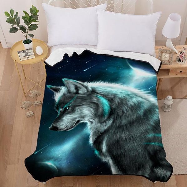 

blankets wolf blanket 3d under twikkle stars sky blue printed boys fleece black sherpa for kid boy 150x200cm