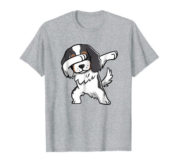 

tricolor cavalier king charles spaniel dog dabbing t-shirt, White;black