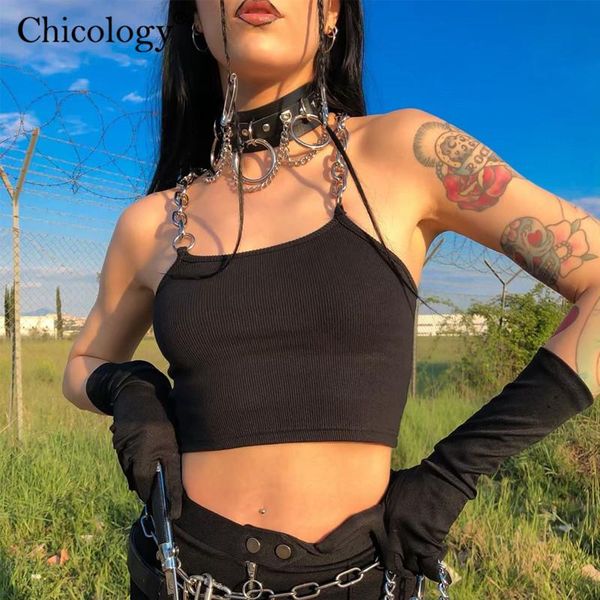 

women's tanks & camis chicology chain punk streetwear ribbed crop 2021 summer women sleeveless outfit festival club clothing, White