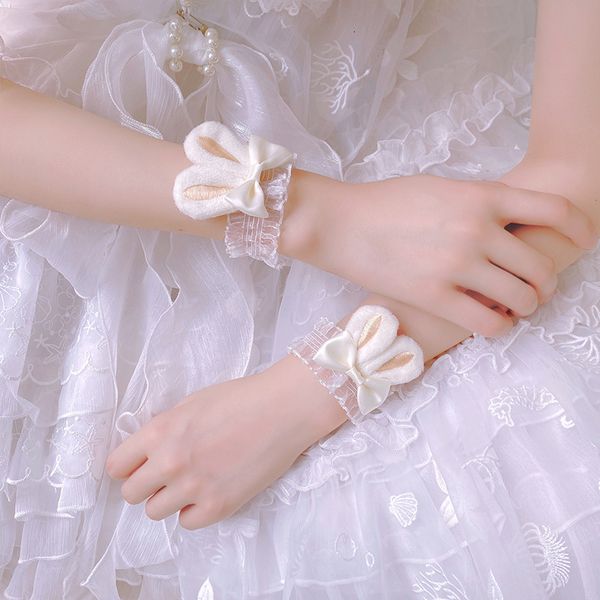 

japanese lolita cute hands sleeve women kawaii girls lace rabbit bunny ear cosplay angel handle party wedding hand wrist cuff, White;black