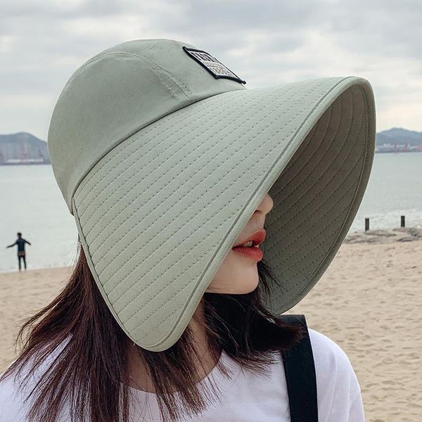 

wide brim hats 2021 summer large adjustable visor beach foldable anti-uv women sun hat outdoor travel panama female cap bonnet, Blue;gray