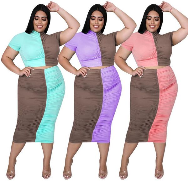 

plus size tracksuits ruched 2 piece set women bodycon skirt and crop night club party two sets outfits clothing 5xl, Black