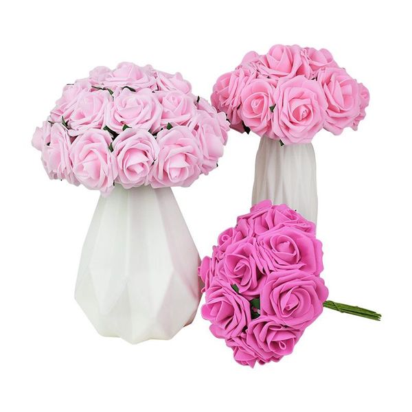 

decorative flowers & wreaths 10/25pc foam artificial rose flower bridal bouquet home decor fake wedding party bride holding ball supplies