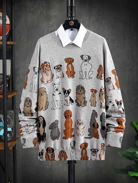 

men dog pattern sweater without shirt x4j2#, White;black