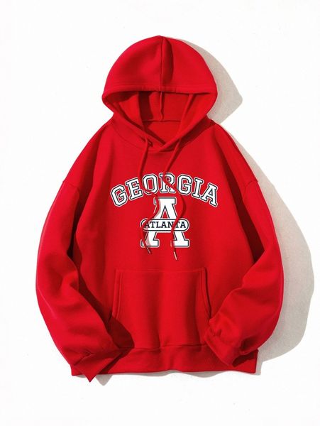 

letter graphic kangaroo pocket drawstring thermal hoodie f33v#, White;black