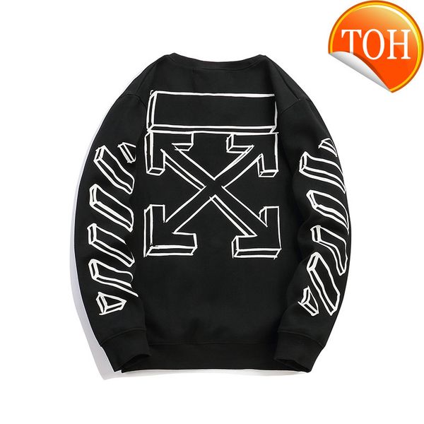 

off winter autumn style and geometric printing plush round neck sweater for men women, Black