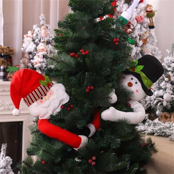 105cm Papai Noel abraça o boneco de neve de bonecas de árvore Ornamento de árvore de Natal Festive Decoração Atmosfera Pano Xmas Cute Pingente Decoração 211122