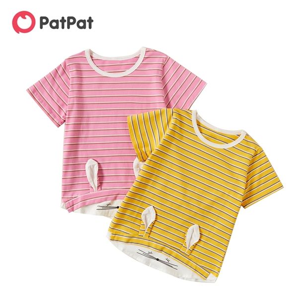 

summer kids girl cartoon rabbit striped tee 210528, Blue