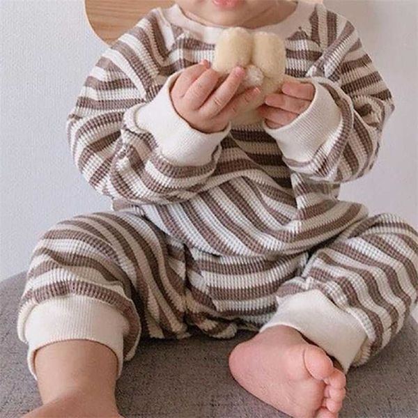 

milancel autumn baby clothes striped rompers waffle girls jumpsuit fashion outfit 211023, Blue