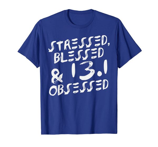 

stressed depressed 13.1 obsessed funny half marathon gift t-shirt, White;black