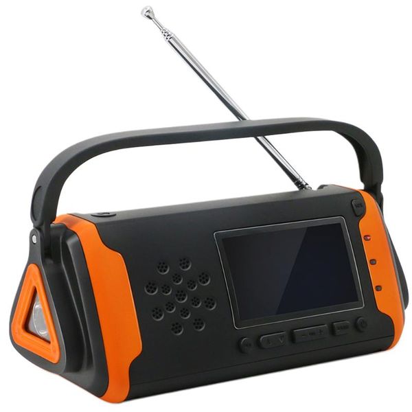 

radio sos alarm portable led screen electric emergency solar powered usb charger household power bank hand crank