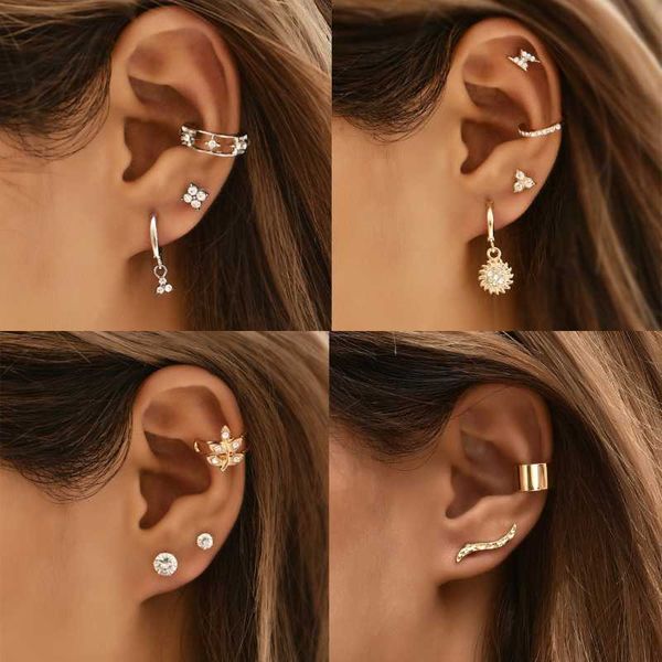 

stud shinning geometric small earrings sets vintage fashion moon stars drill for women jewelry gifts, Golden;silver