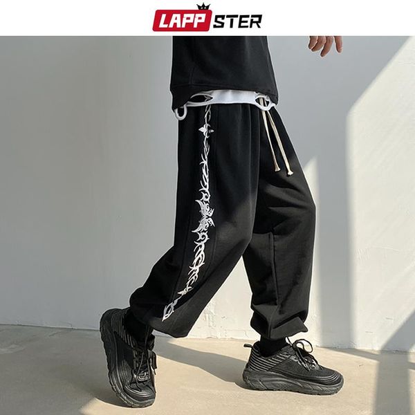 

men hip hop side printed vintage sweatpants 2021 spring mens cotton japanese streetwear cargo joggers male baggy pants men's, Black