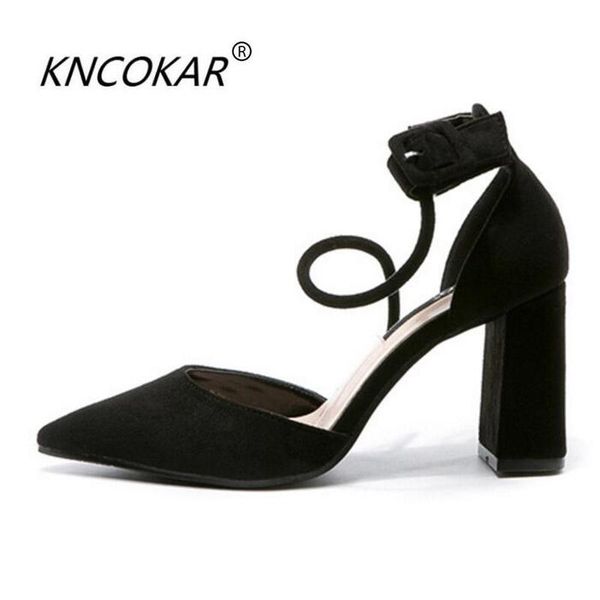 

the spring fashionable and beautiful pointed high-end suede lady thick heel sandals, Black