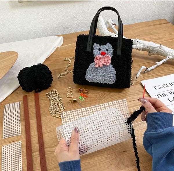 

bag parts & accessories bow cat kitten wool material set for handbag diy, Black
