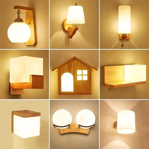 

tiooka nordic glass wall light bedside wooden lamp modern sconces for bedroom living r aisle lighting fixture bulb-in