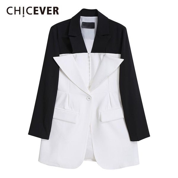 

chic style blazers for women notched long sleeve patchwork hit color high street loose coats female 2021 clothing tide women's suits &, White;black