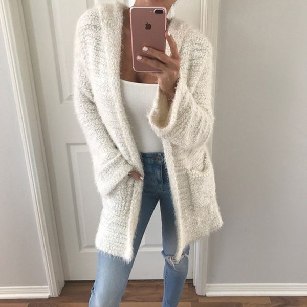 

women's sweaters 111910 autumn winter women plus size long cardigan hooded sleeve casual female solid oversize loose coat x3eo, White;black